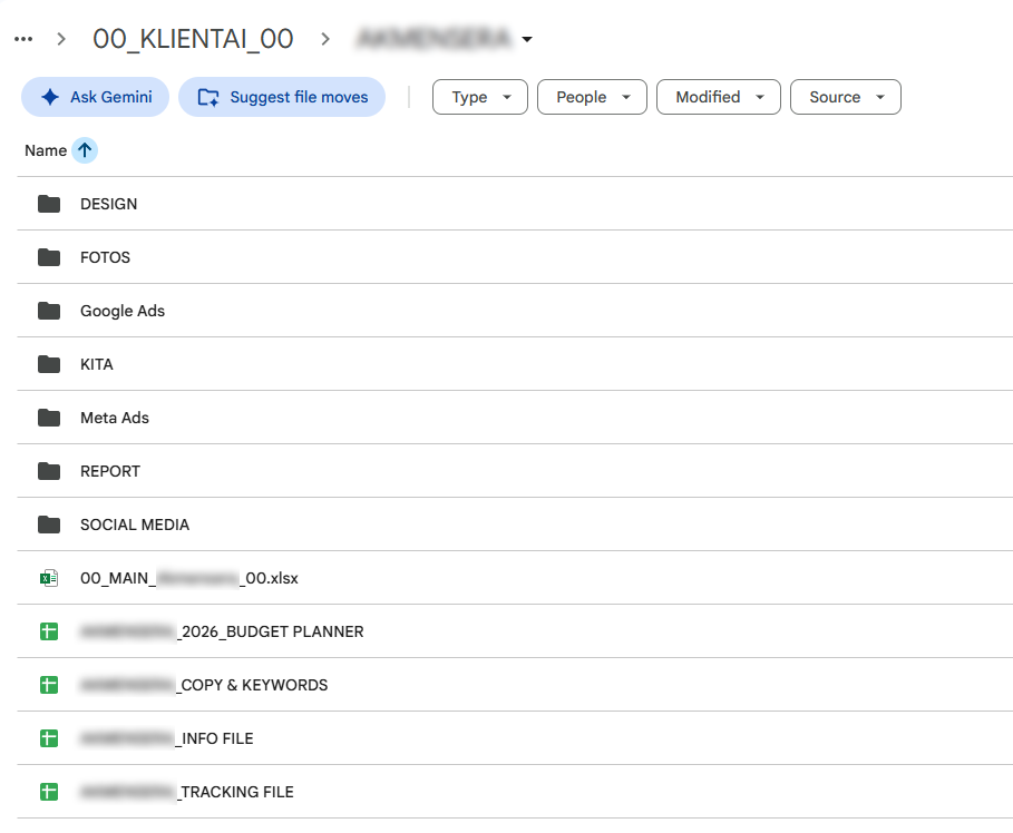 Kliento aplankalas Google Drive